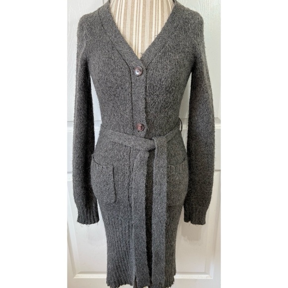 Kersh Gray Mohair Blend Fuzzy Belted Duster Cardigan Medium - Picture 1 of 6